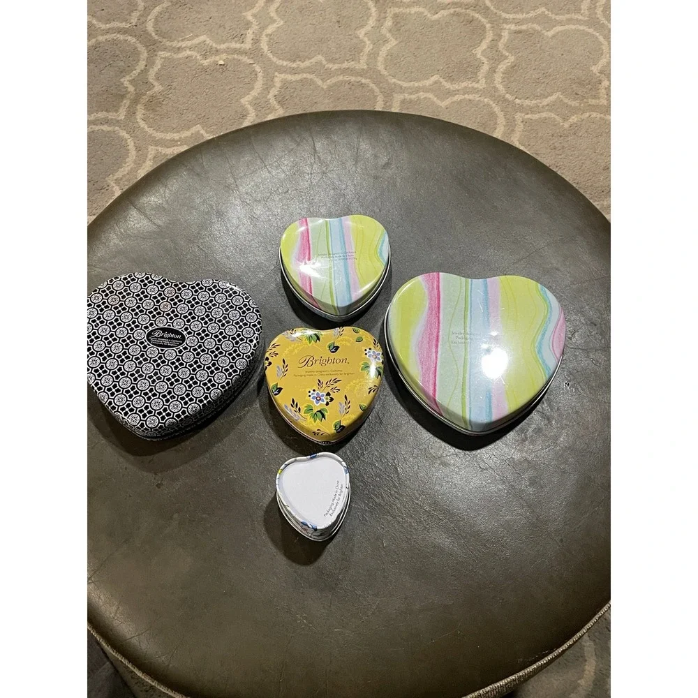 Brighton Heart Shaped Tin Jewelry Boxes Lot 5 Decorative Storage Keepsake